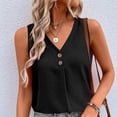 thumbnail image 2 of Women's Casual V Neck Sleeveless Button Front Solid Color Shirt Blouse Soft Lightweight Cute Summer Outfits Vacation Going Out | CSEONE,Black L, 2 of 8