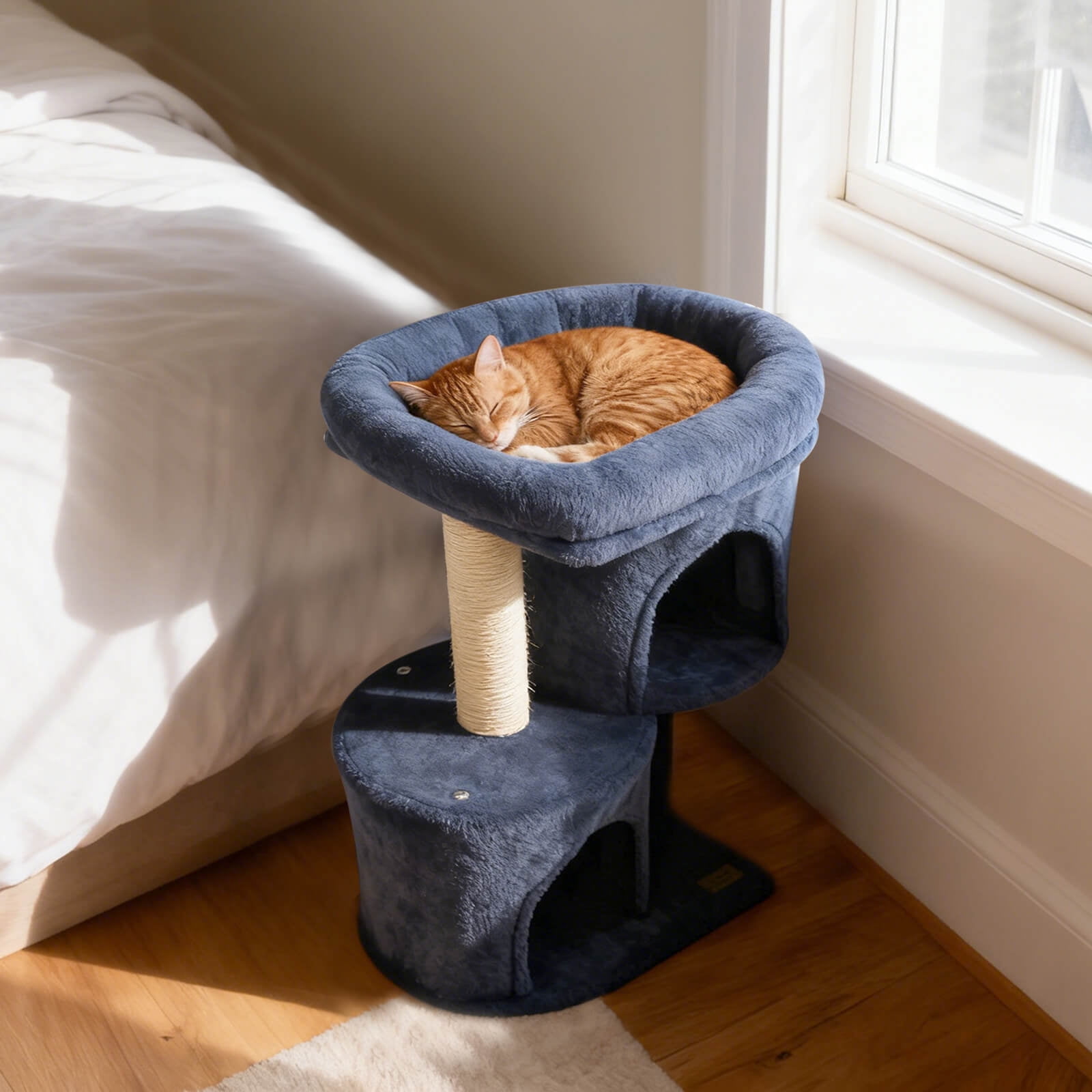 Costway 26” Small Cat Tree with Large Padded Plush Perch, 2 Condos, Sisal Scratching Posts Dark Gray