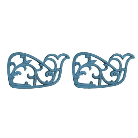 Floral Trivet - 2 Piece Distressed Blue Floral Scroll Whale Cast Iron Trivet Set