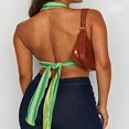 thumbnail image 4 of Women Deep V Neck Stripe Halter Crop Vest Backless Cami Tank Top, 4 of 6