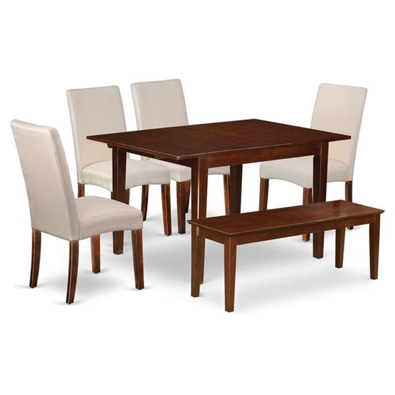 East West Furniture Milan 6-piece Wood Dining Set with Bench in Mahogany