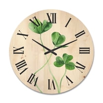 Designart 'Field Green Plant Detail Clover' Farmhouse Wood Wall Clock