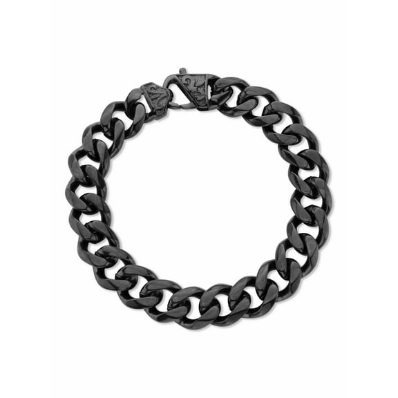 PalmBeach Jewelry Men's Black Ion-Plated Stainless Steel Curb Link Bracelet, 10 inch Length
