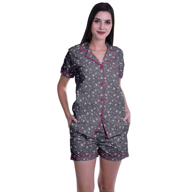 Moomaya Ensemble de Nuit pour Femmes à Manches Courtes, Chemise-Short à Boutons et Short