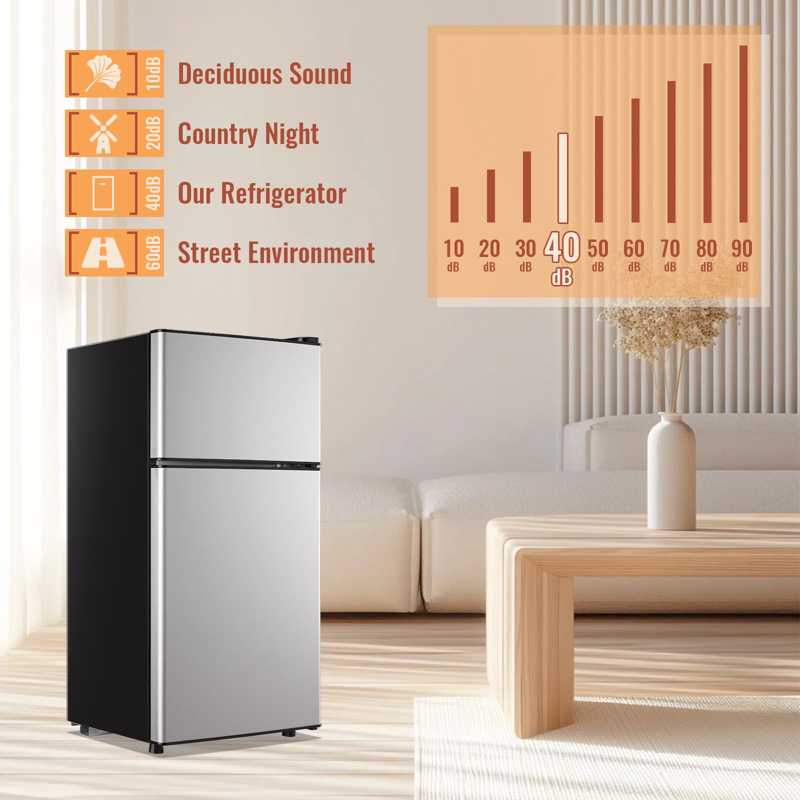 DEMULLER 2.4 Cu.ft Mini Fridge Small Refrigerator with Freezer Removable Shelves Two Door Silver New