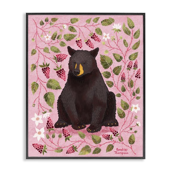 Stupell Industries Bear & Blackberry Plants Animals Painting Black Framed Art Print Wall Art, 11 x 14