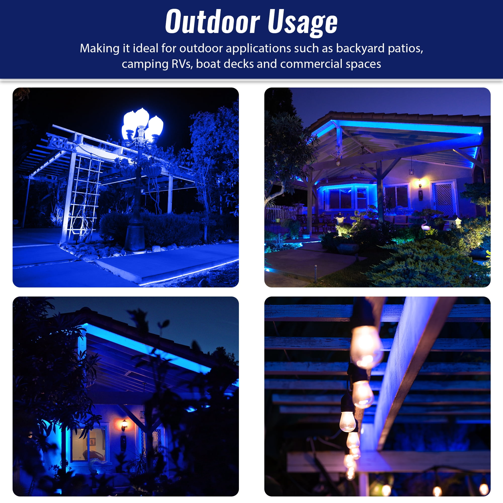 WYZworks 480LEDs, 25ft Blue 16-Mode Flat LED Outside Strip Lights, SMD 2835, Waterproof Permanent Heavy Duty Outdoor Exterior Accent Lighting, ETL Certified, Connectable Flexible Clear PVC Shell