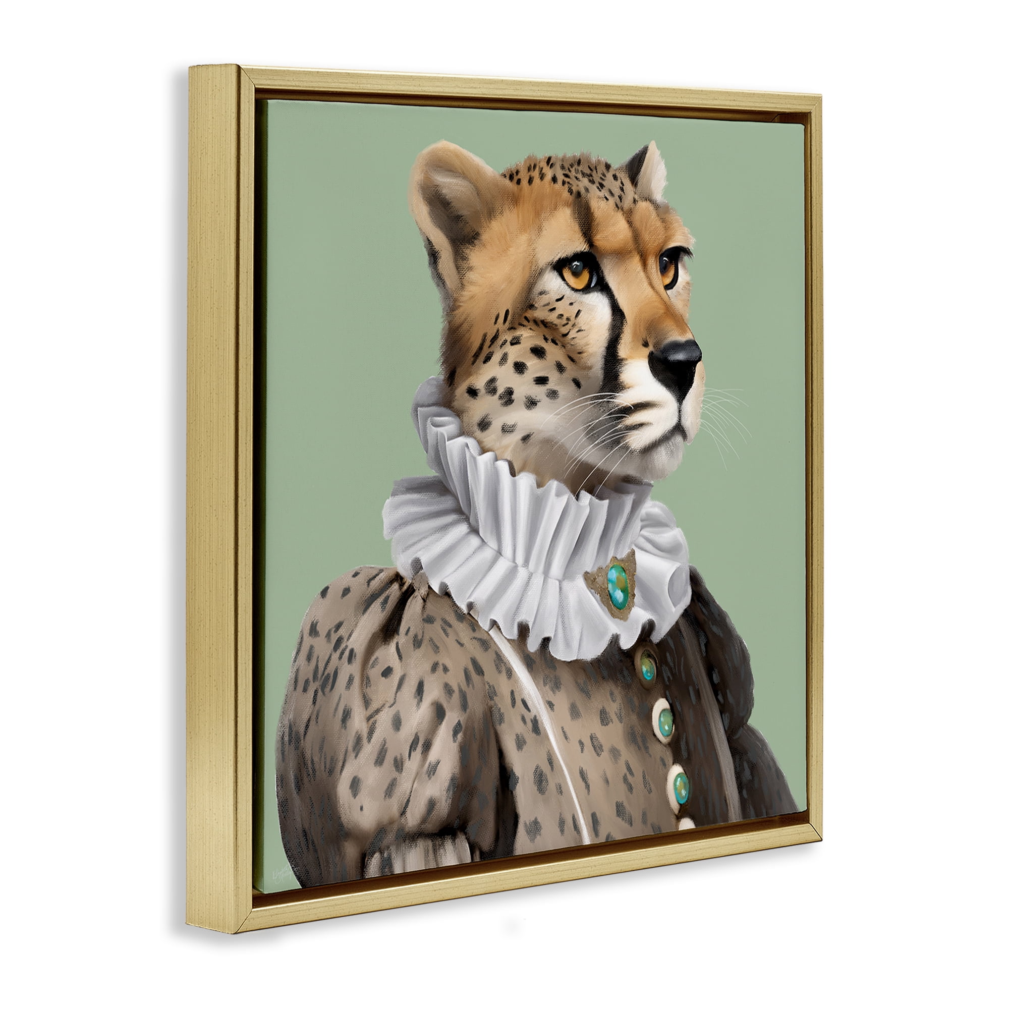 Stupell Industries Madame Cheetah Portrait Novelty & Humor Painting Gold Floater Framed Canvas Art Print Wall Art, 18 x 18