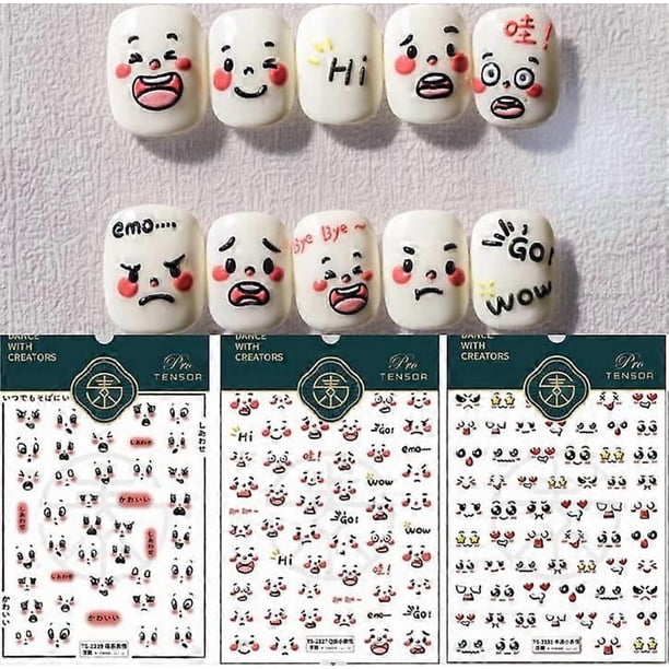 New 5D Cute Face Nail Stickers Cartoon Smile Face Cute Crying Face Nail Stickers for Nail Art Design DIY Nail Decoration Kids