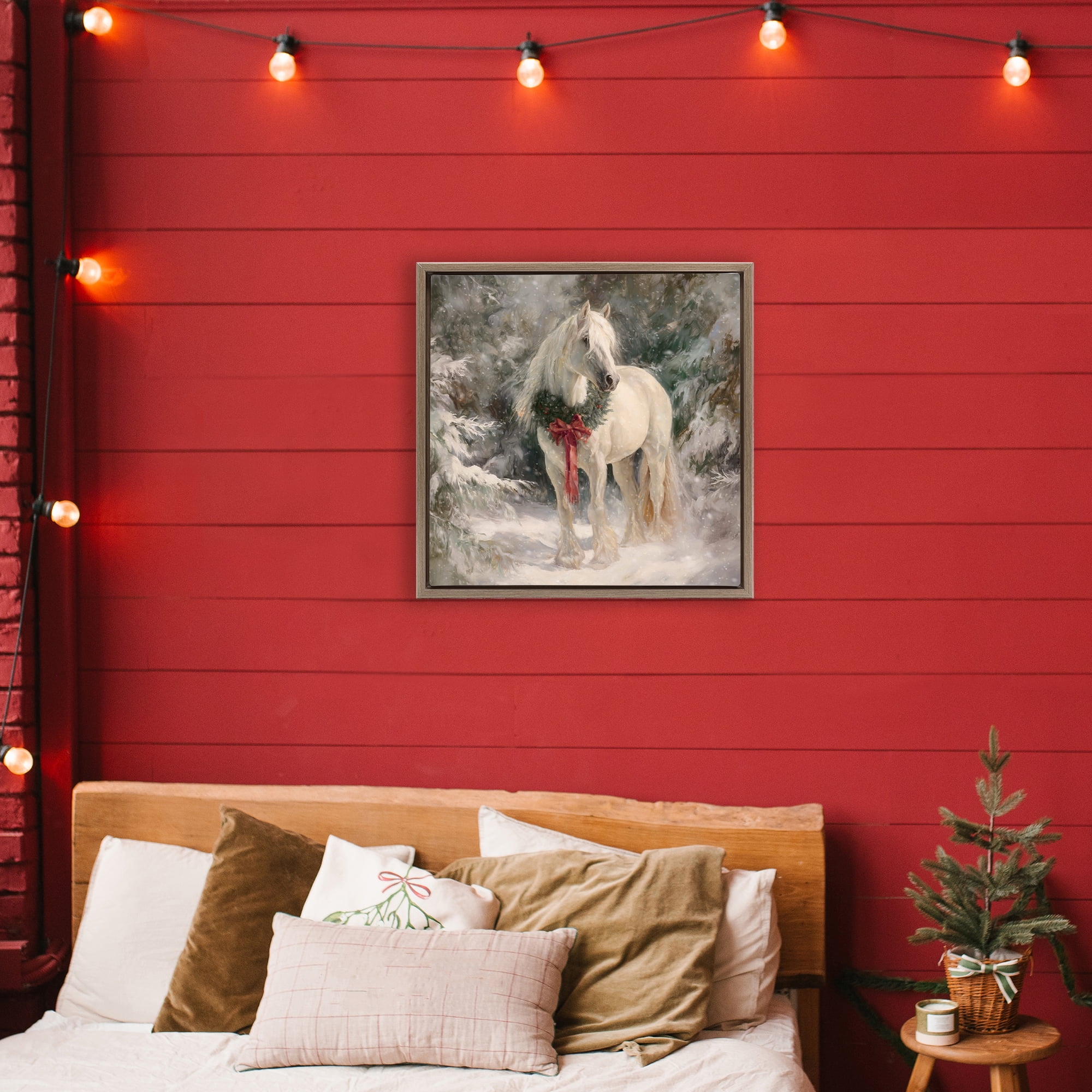 Stupell Industries Pretty Christmas Mare Brown Framed Floater Canvas Wall Art, design by Tina LeCour