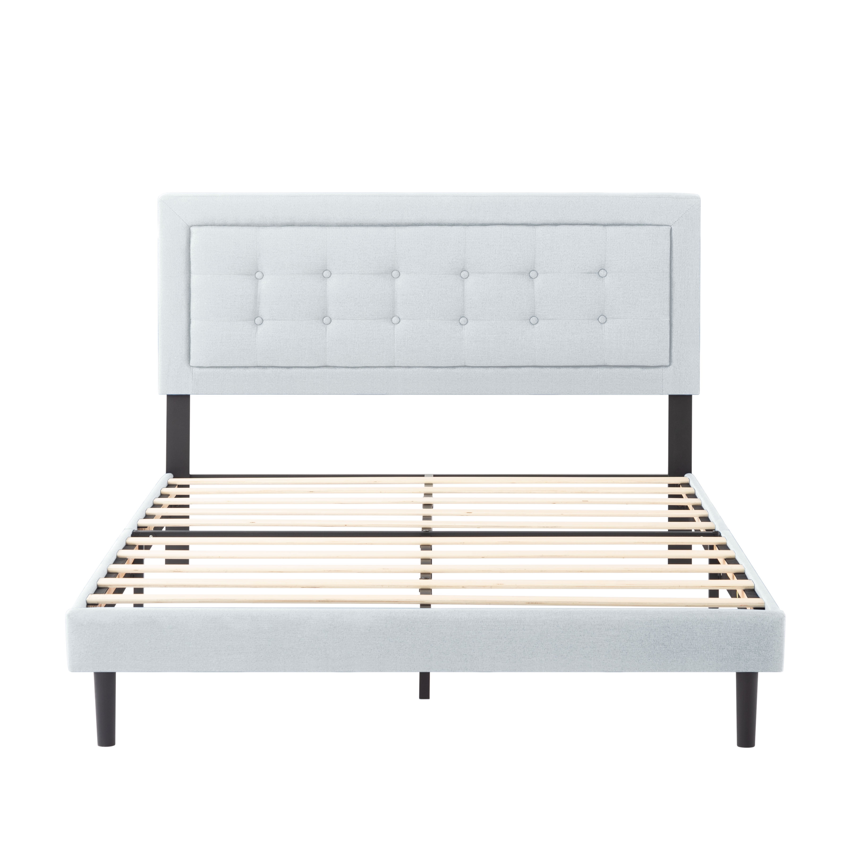 AENKYO Modern Platform Bed Frame with Upholstered Headboard, Full Size,Light Gray