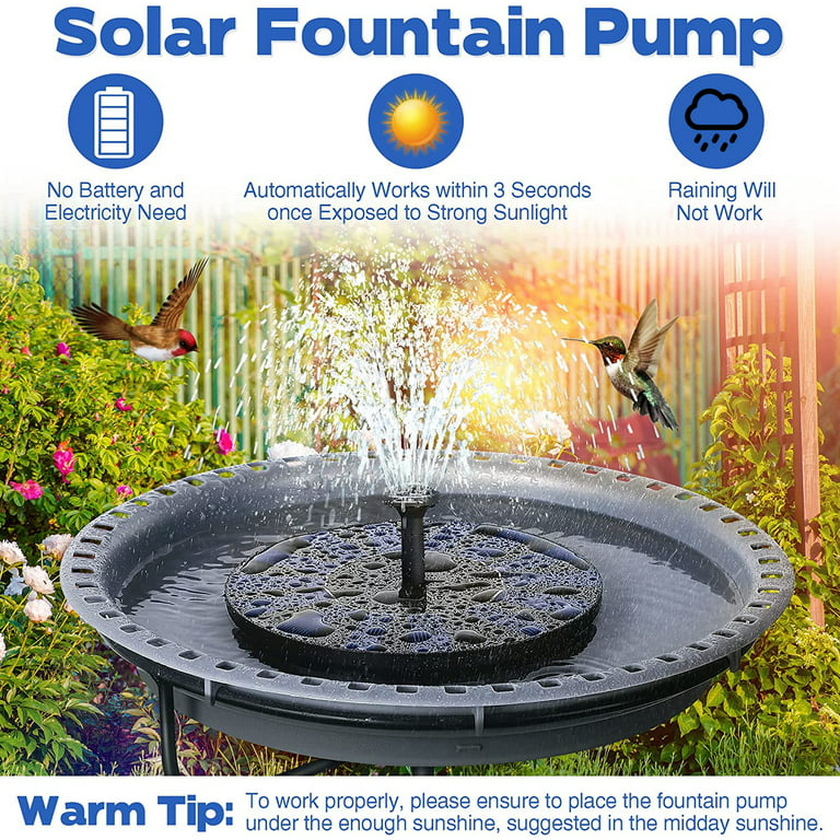 Solar Fountain, Floating Solar Powered Water Fountain Pump for Bird Bath,  Garden, Pond, Pool, Outdoor 