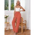 thumbnail image 6 of Chiclily Women's Wide Leg Pants with Pockets Coral Large Casual Work Trousers with Removable Belt, 6 of 8