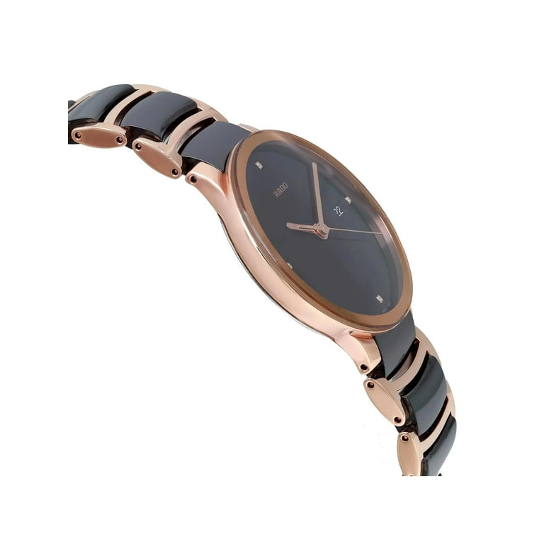 Rado Centrix Ceramic Rose Gold Steel Black Diamond Dial Quartz
