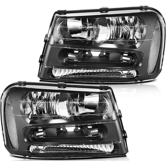 CCIYU Headlight Assembly 25970915 2503213 Black Housing Chrome Reflector Clear Lens Headlamps Replacement Fit For Chevrolet Trailblazer 2002-2009,For Chevrolet Trailblazer EXT 2002-2006