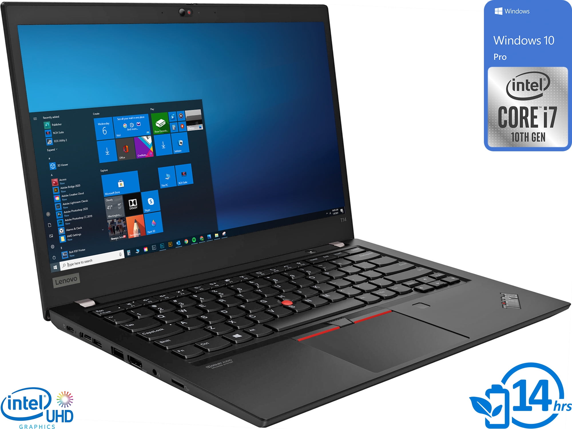 Lenovo ThinkPad T14 Notebook, 14" IPS FHD Display, Intel Core i7-10510U Upto 4.9GHz, 32GB RAM, 4TB SSD, HDMI, DisplayPort via USB-C, Card Reader, Wi-Fi, Bluetooth, Windows 10 Pro - Walmart.com