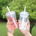 thumbnail image 3 of Queroig Transparent Tritan Straw Tumbler 16oz Colorful Coffee Cup with Lid Cute Leak-Proof Sippy Cup for Iced Coffee Tea Juice Milk, 3 of 7