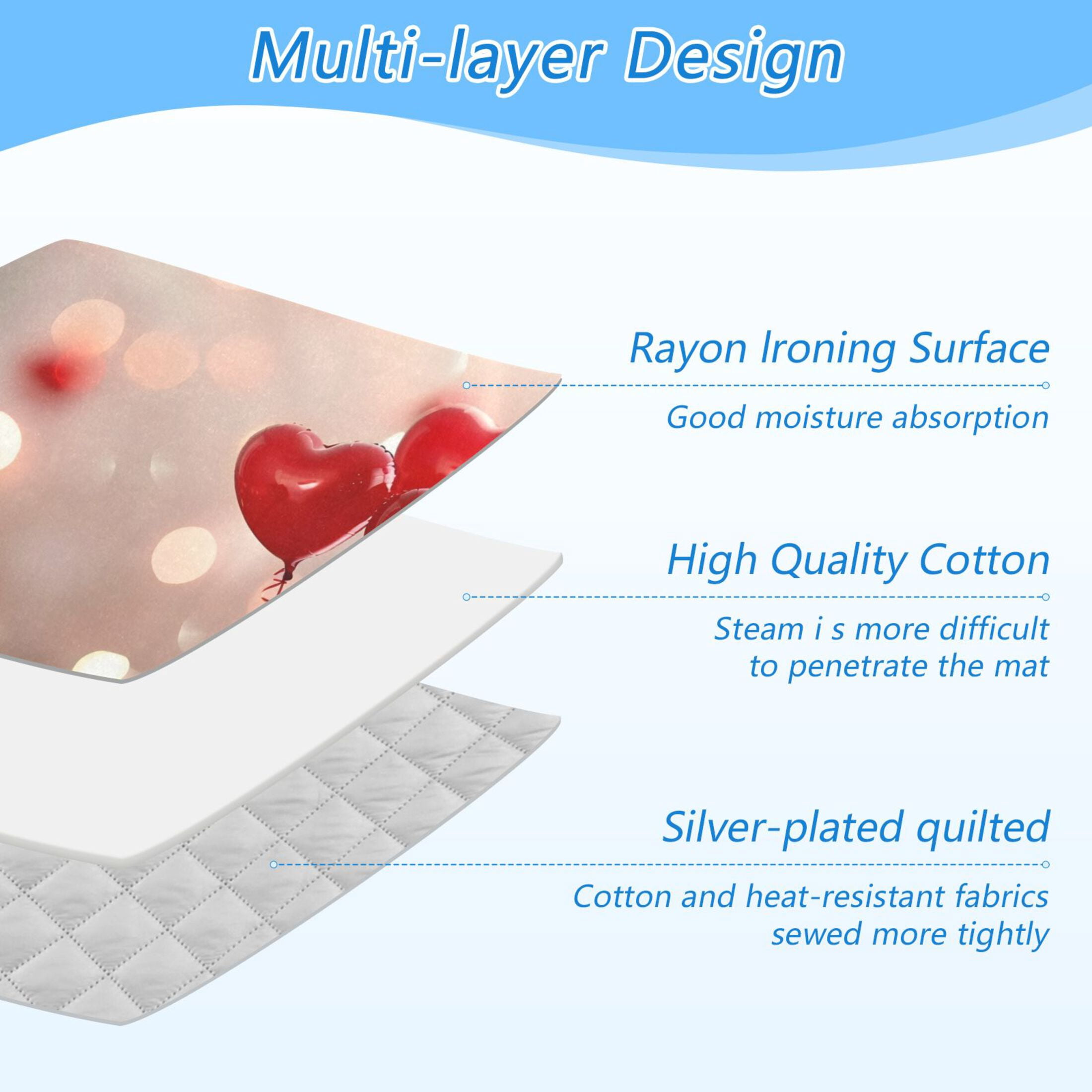 Heart Shape Balloons Gifts Spots Valentine Ironing Mat Blanket Portable Travel Ironing Pad Heat Resistant Pad 47.2" x 27.6”