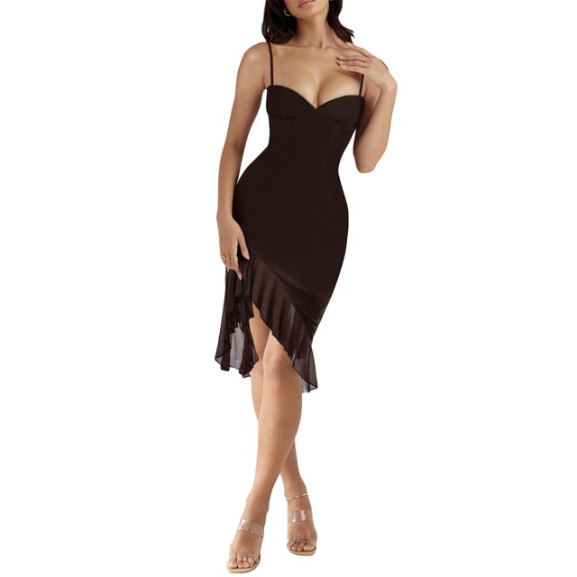 xiaxaixu Robe à Bretelles Spaghetti pour Femmes Imprimé Floral Robe de Soirée Queue de Poisson Irrégulière pour Cocktail Plage Mode Urbaine Vêtements d'Été