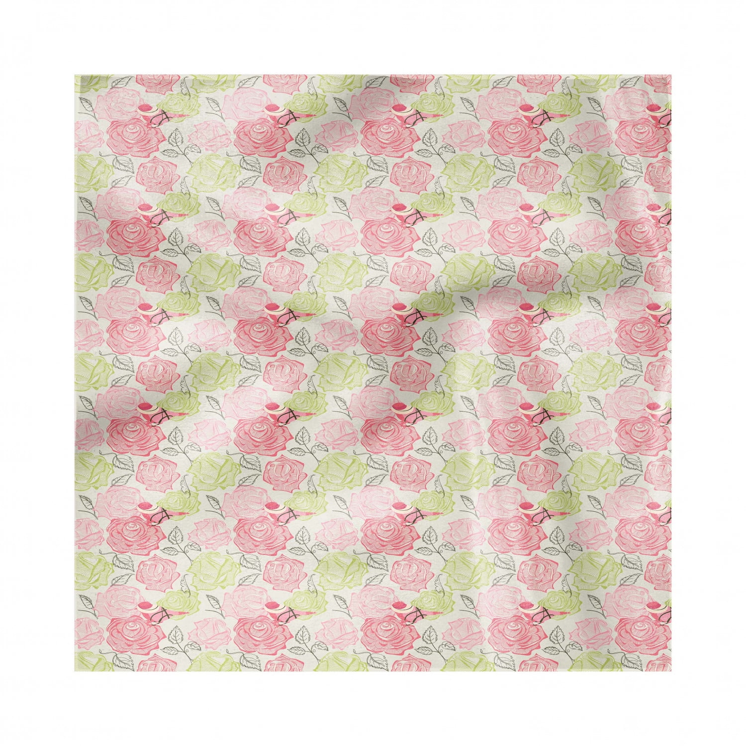 Floral Napkins Set of 4, Romantic Soft Pastel Pink Roses and Green