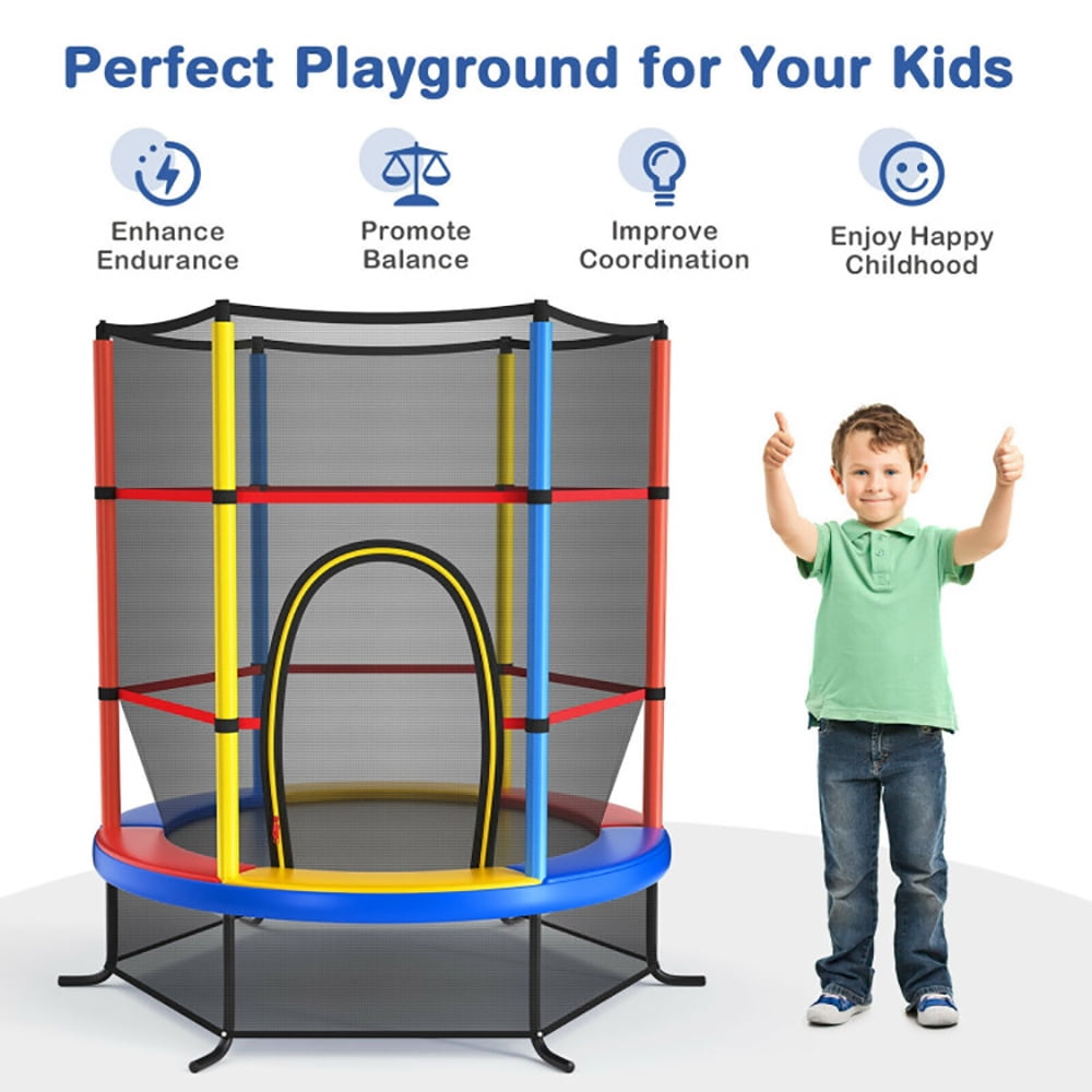 Topcobe 55 Inch Kids Recreational Trampoline Bouncing Jumping Mat with Enclosure Net, Recreational Trampolines for Kids, Large Trampoline for Outdoor Backyards-Yellow