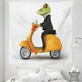 thumbnail image 1 of Funny Tapestry, Serious Italian Frog Riding Motorcycle Fun Nature Graphic Urban Art, Fabric Wall Hanging Decor for Bedroom Living Room Dorm, 5 Sizes, Green Black Orange, by Ambesonne, 1 of 1