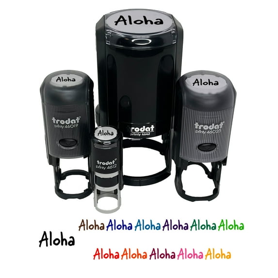 Aloha Fun Text Self-Inking Rubber Stamp Ink Stamper - Red Ink - Large 1-1/2 Inch