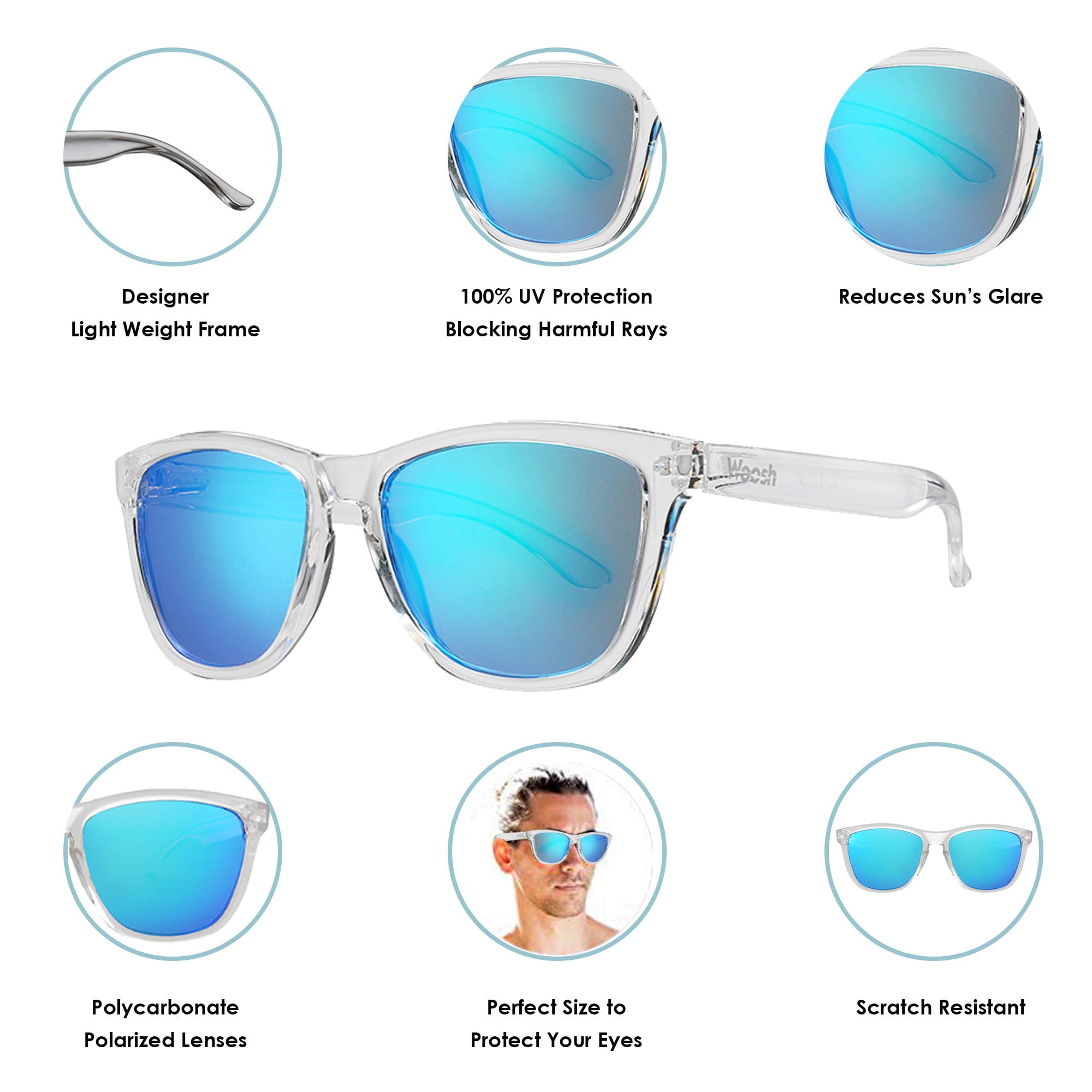 WOOSH Polarized Sunglasses for Men and Women - Lightweight Unisex Sun  Glasses with UV Protection for Driving Fishing, Running, Sports, Beach and  Outdoors (Bocas Bliss) 