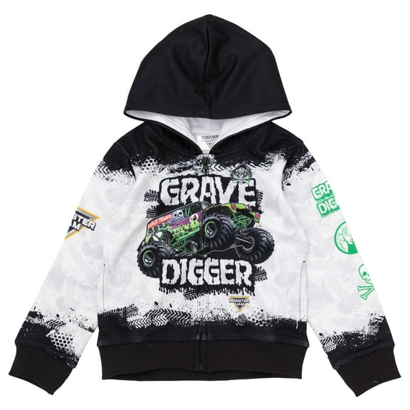 Monster Jam Grave Digger Fleece Zip Up Athletic Hoodie Toddler to Big Kid