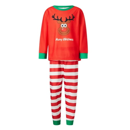 

Genuiskids Christmas Pajamas Family Matching Sleepwear Letter Elk Head Print Long Sleeve Pullover Tee Tops + Stripe Pants Christmas Festival Home Loungewear Set for Couples Kids