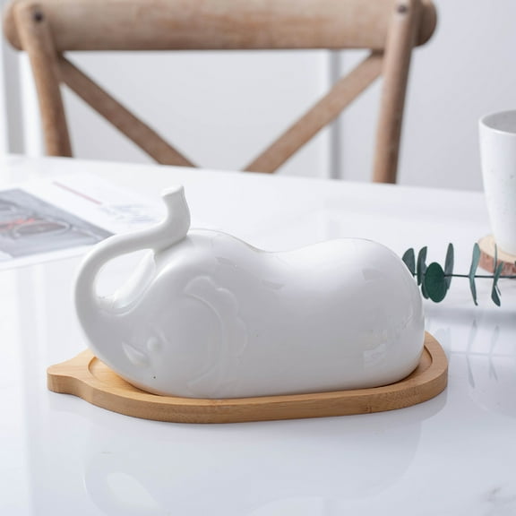 HOOWIFFY Ceramic Butter Dish with Lid, Flatware Plate for Hotel, Kitchen, and Everyday Food Serving