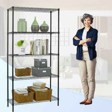 60x30x14 BestOffice 5-Shelf Wire Tier Layer Shelving 60x30x14 Storage Rack,Black