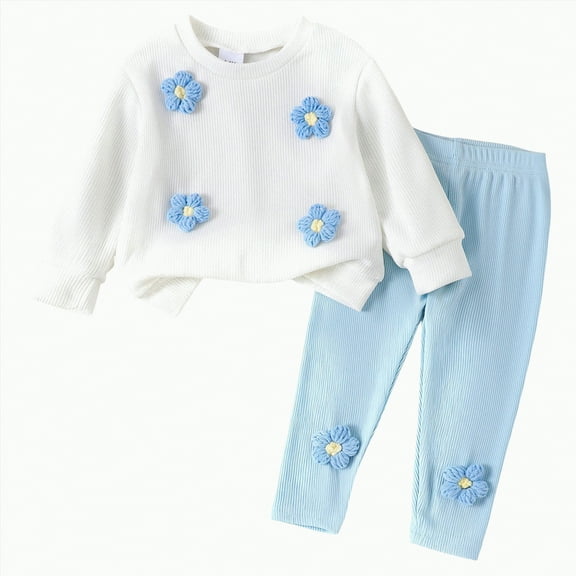 mgoYE Baby Girl Clothes 0-3 Months Preemie Newborn Baby Girl Clothes Infant Romper Fall Winter Outfits Gifts for Girls Cute Bell Bottoms Pant Sets(Light Blue,2-3 Years)