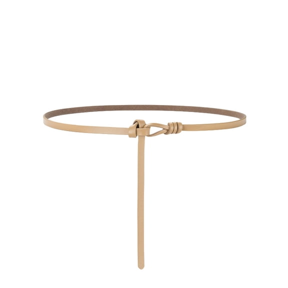 SWSMCLT Women's Skinny Belt Holeless Tie Belt Casual Dinner Faux Leather Belt For Dress Fashion Slim Knotted Elegant Apricot X-Small-Large