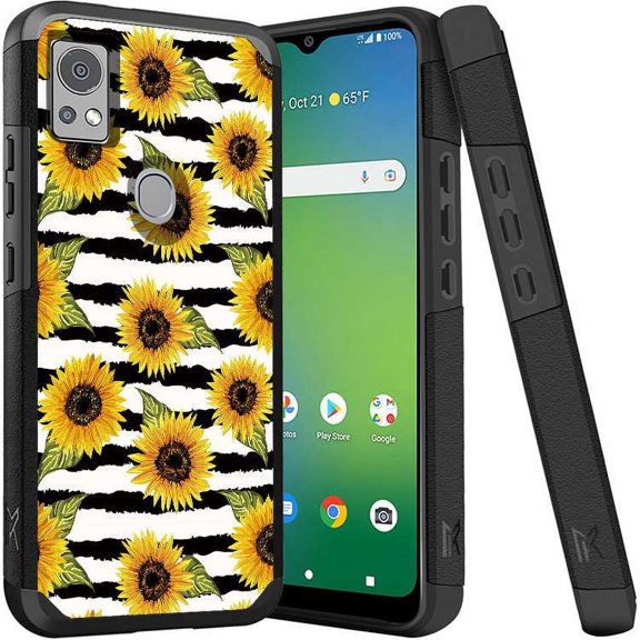ANJ  Shockproof Dual Layer Slim Hard Case   Tempered Glass Cover Compatible with Icon 5, AT&T Motivate 4 - Classic Sunflowers 2
