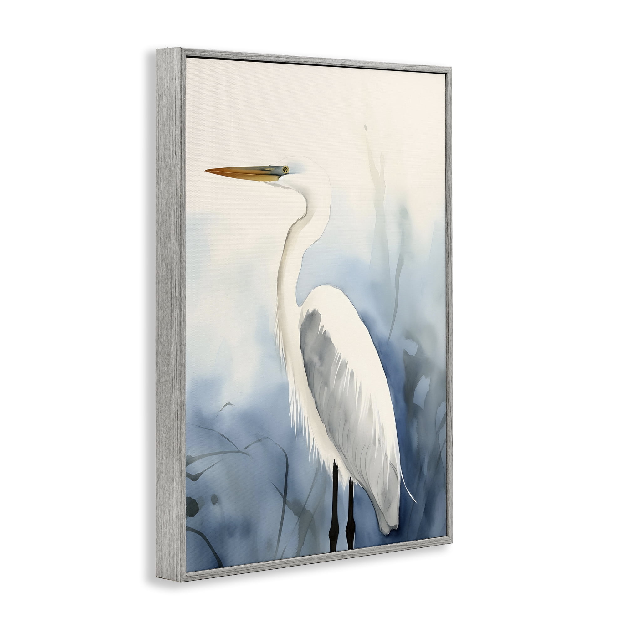 Stupell Industries Egret Beach Bird Animals & Insects Painting Gray Framed Art Print Wall Art, 12 x 18
