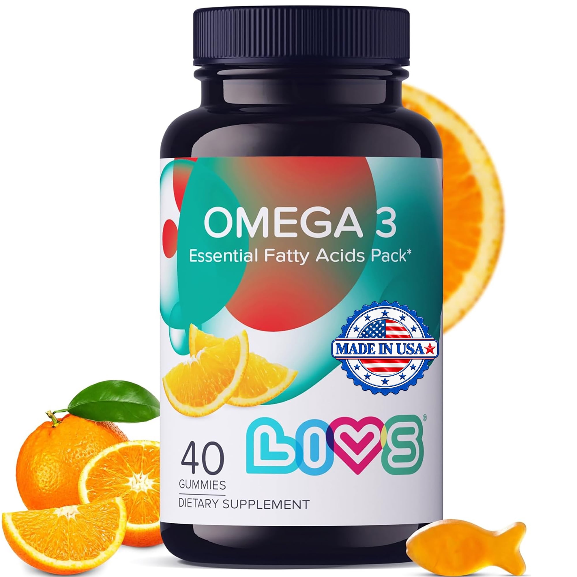 40-count, vegan, gelatin-free, flaxseed oil-based gummies with Omega 3, 6 & 9, supporting heart, brain, joint, and eye health