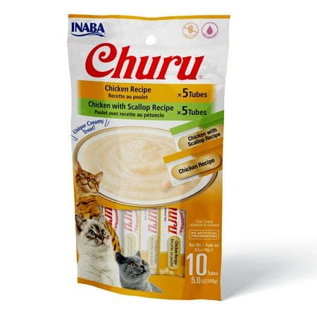 UPC: 0857276007154 | INABA Churu Creamy  Lickable Purée Cat Treat w Taurine  0.5 oz  10 Tubes (2 Flavor)  Chicken Variety