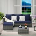 thumbnail image 2 of 3 Pieces Patio Furniture Set, All Weather Outdoor Sectional Wicker L- Shaped Patio Furniture Conversation Loveseat Sofa with Ottoman, Detachable Lounger Table for Backyard Poolside, Dark Blue, 2 of 7
