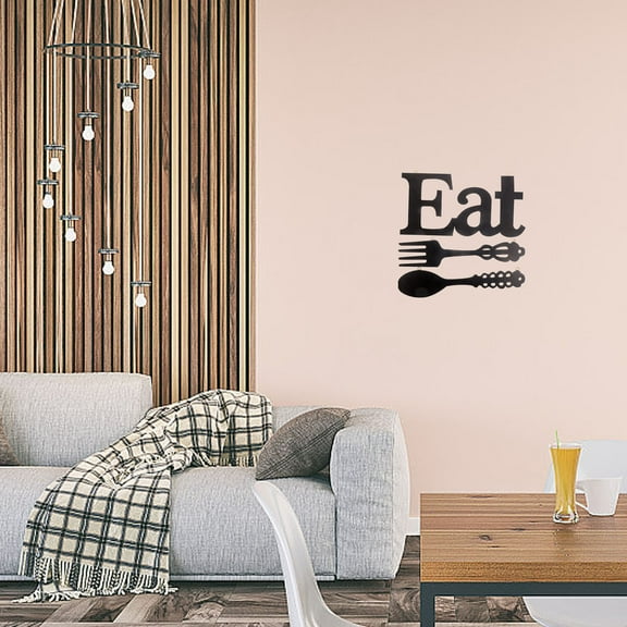 SEWCHICS Rustic Kitchen Decor EAT Sign Fork and Spoon Wall Decor Black Basswood 1 Set