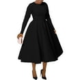thumbnail image 2 of Bovxnpu Women Long Sleeve Dresses Plus Size Dresses, Long Sleeve Dress for Women Wedding Guest Maxi Dresses Round Neck Side Pocketed Fall Dresses Spring Fall Outfits, 2 of 8