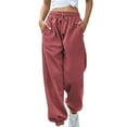thumbnail image 2 of Qiylii Women Casual Pants, Solid Color Loose Drawstring Trousers with Pockets, 2 of 4