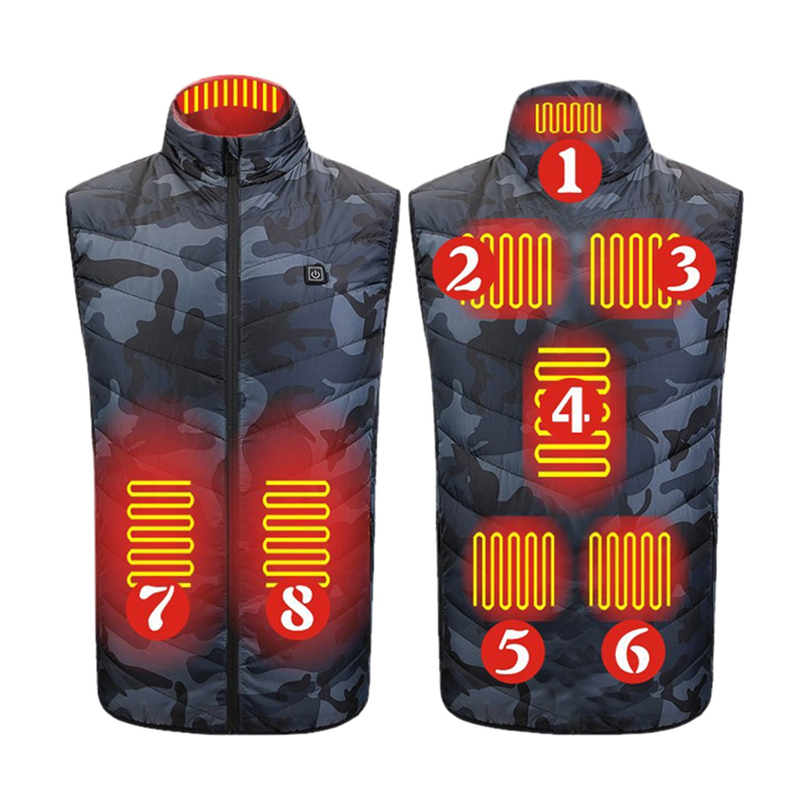Unir Women s Coats Jackets & Vests Electric Heated Sleeveless Jacket Camo Stand Collar Sleeveless Outerwear with 8 Heating Areas 1 Pack S-XXL Plus Size Friendly