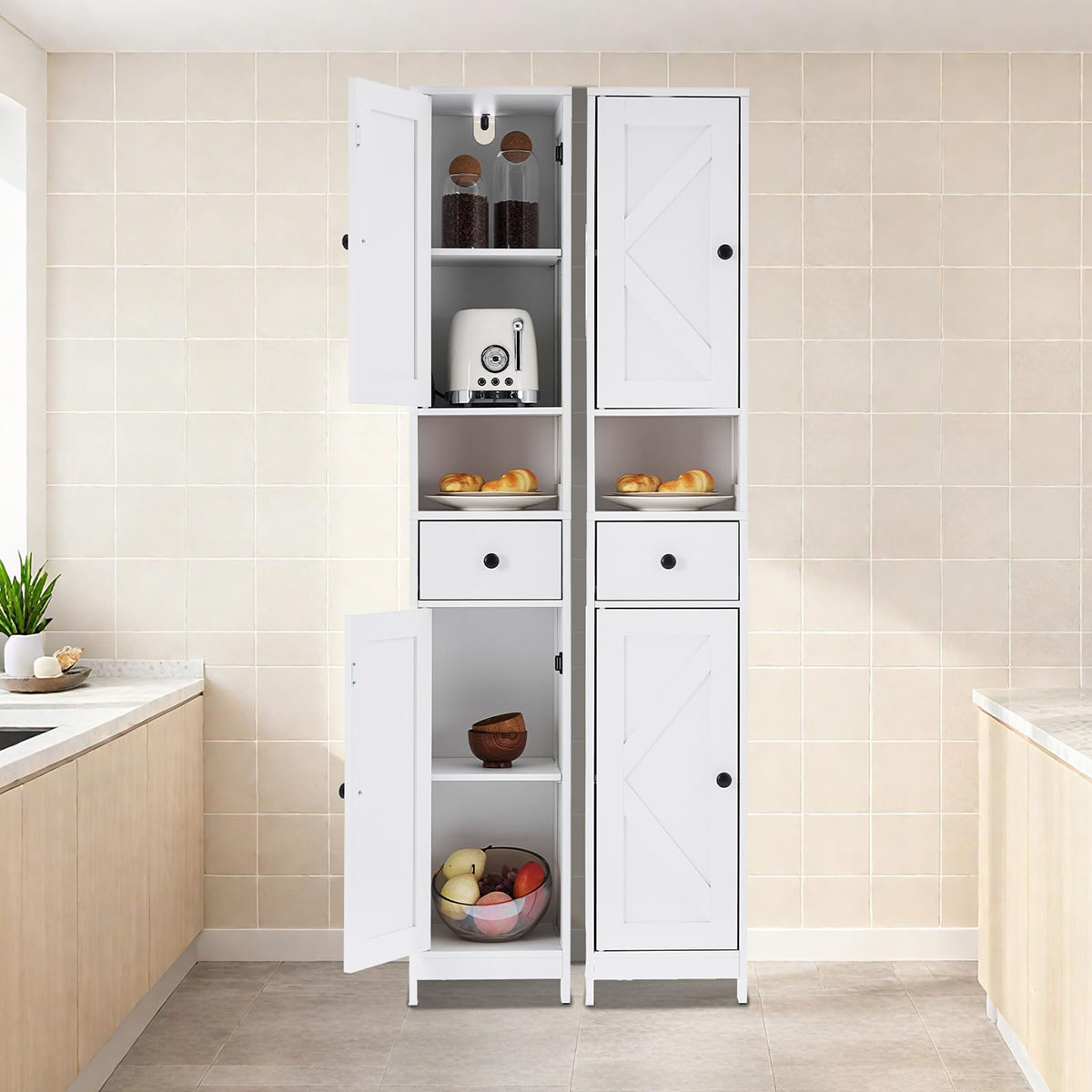 Ataucjin 68 Inch Narrow Storage Cabinet for Bathroom,Over Toilet Storage Cabinet, Tall Bathroom Cabinet with Drawer & Open Shelf,Adjustable Shelves, Water-Resistant for Toilet Tank, Laundry Room