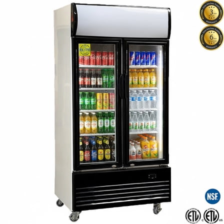 36" Two Glass Door Upright Display Refrigerator, 15 Cu.ft.– NSF Certified, LED Lighting, Digital Control, 400L Capacity