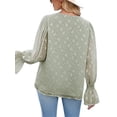 thumbnail image 4 of Txlixc Camisa de chiffon de encaje femenino casual suéter básico de manga larga con cuello V sólido y expansión, adecuado para la calle del Club Txlixc  moda, 4 of 5