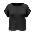 thumbnail image 4 of Gtoiithly Womens Summer Short Sleeve Tops Crew Neck Pullover Sweaters Cap Sleeve Loose Dressy Casual Blouse Basic Clothes Black XL, 4 of 7