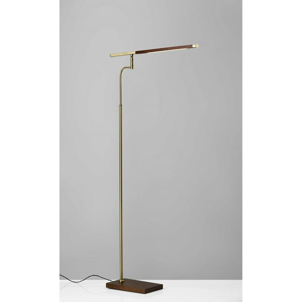 Thin Silhouette Adjustable Led Floor Lamp With Walnut Wood Finish And Antique Brass Accents Com Thin Silhouette Adjustable Led Floor, Thin Floor Lamp Led