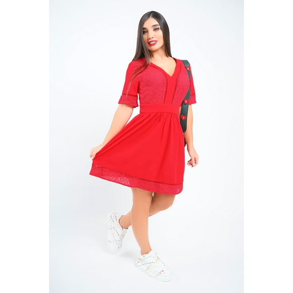 Vestido Casual Con Textura Al Frente Rojo Mundo Terra 026199