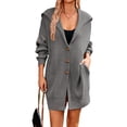 thumbnail image 2 of Women'S Solid Color Long-Sleeved Lapel Pocket Cardigan Three-Button Mid-Length Sweater Coat Grey S, 2 of 10